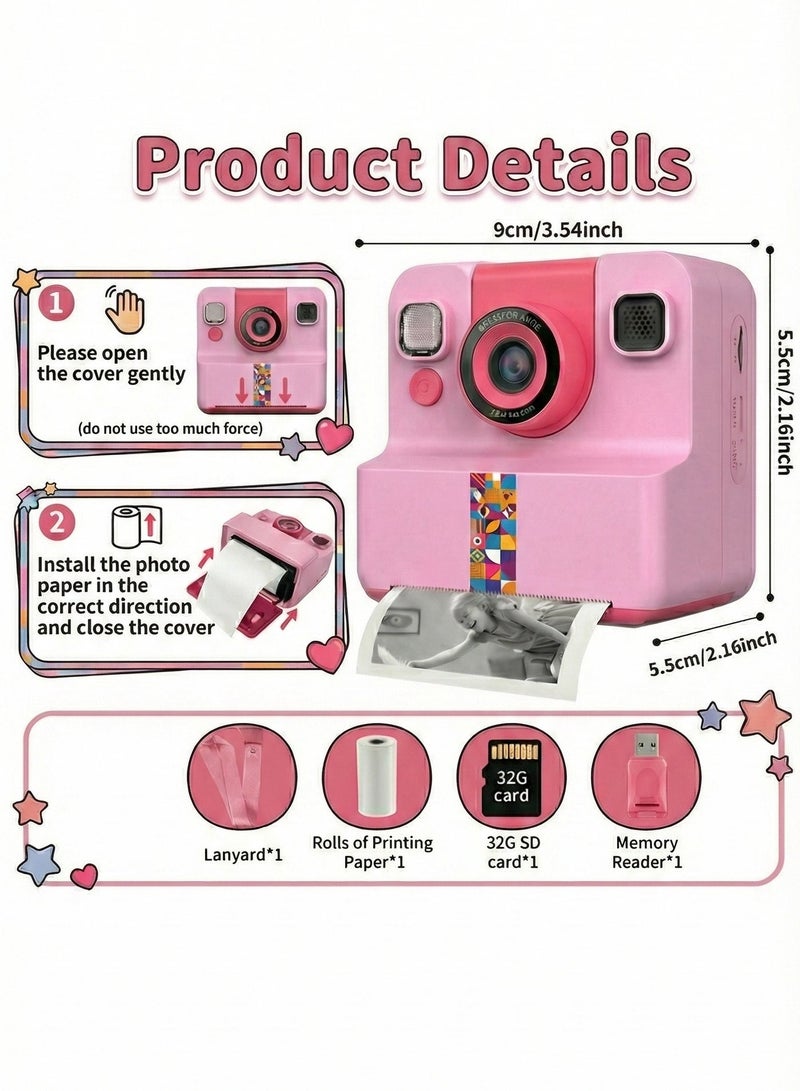 Kids 1080P HD Instant Camera with 32GB Memory Card, Memory Reader, Lanyard & Printing Paper – Portable Selfie Camera with Photo & Video Recording, Fun Filters, Perfect Gift for Kids - Image 3